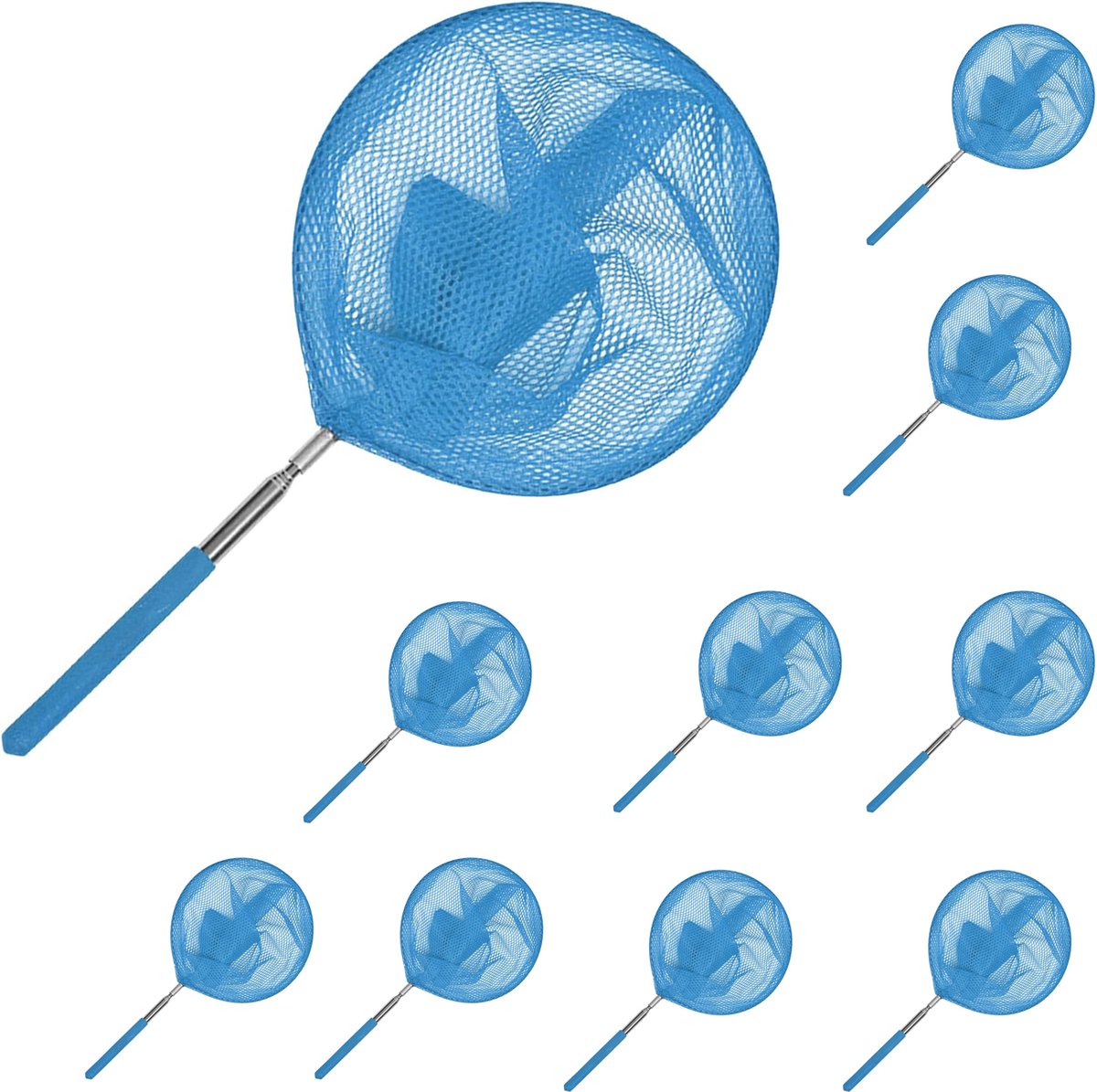 Zwembad net-10 stuks zwembad schepnet-Zwembadnet - Uitgerust met telescopische steel - Stabiel roestvrij staal - Fijnmazig vijvernet voor het scheppen van bladeren en het schoonmaken van de vijver - Blauw-37x20cm