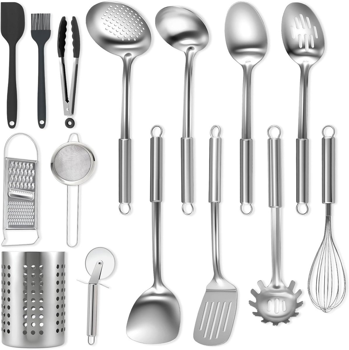 15-delige Kookgerei Set - RVS Kookset met Lepel en Opbergdoos, Vaatwasmachinebestendig, Warmtebestendig en Veilig voor Voedsel