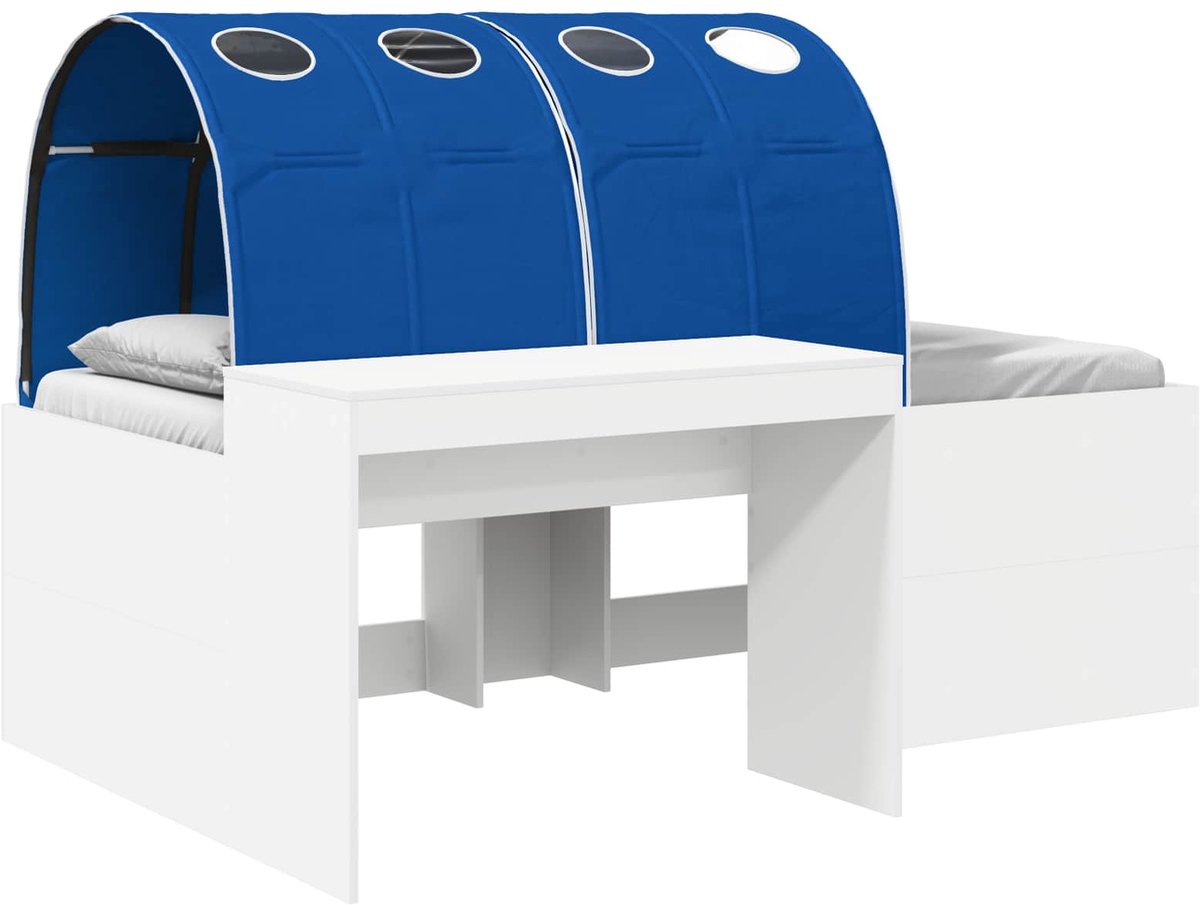 vidaXL Bed - met - Tunnel - 3 - st - Wit - en - Blauw - Bewerkt - hout Wit en blauw