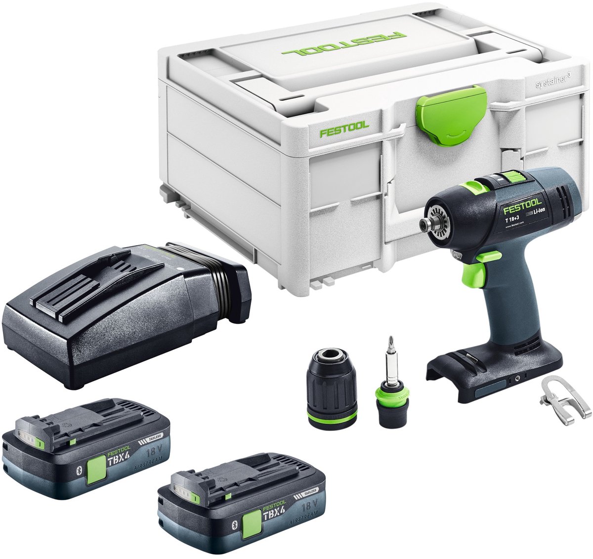 Festool T 18+3-Basic accuboormachine 18 V 50 Nm borstelloos + 2x accu 4,0 Ah + oplader + Systainer