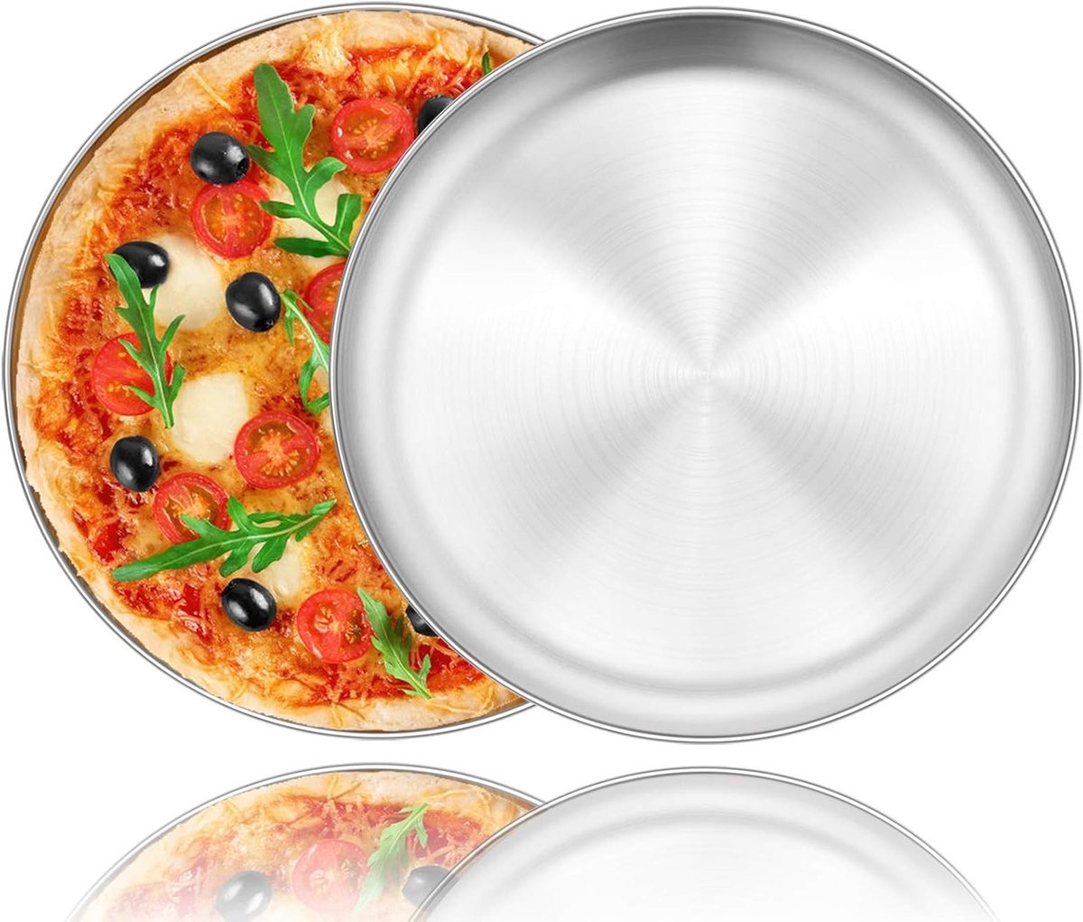 Set van 2 Ronde Pizza Plates van RVS, 26 cm, Ideaal voor Ovenbakken, Duurzaam en Makkelijk Schoon te Maken