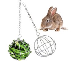Set van 2 metalen hooi ballen voor knaagdieren, ideaal voor het voeden van konijnen, cavia's en chinchilla's, stimuleert natuurlijk gedrag en speeltijd