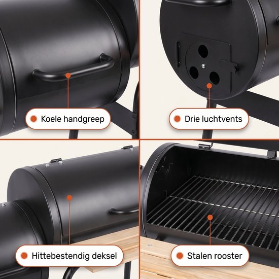 Lomera Smoker BBQ - Smokerbarbecue - Houtskool BBQ - Rookoven - Houtskoolbarbecue - Offset Grill - Rookgrill - Op Wielen - Met Thermometer - Buitenkeuken - Tuin Barbecue - Grillrooster - BBQ Roker - Smoker Grill - Barbecue Smoker van Lomera — afbeelding 5