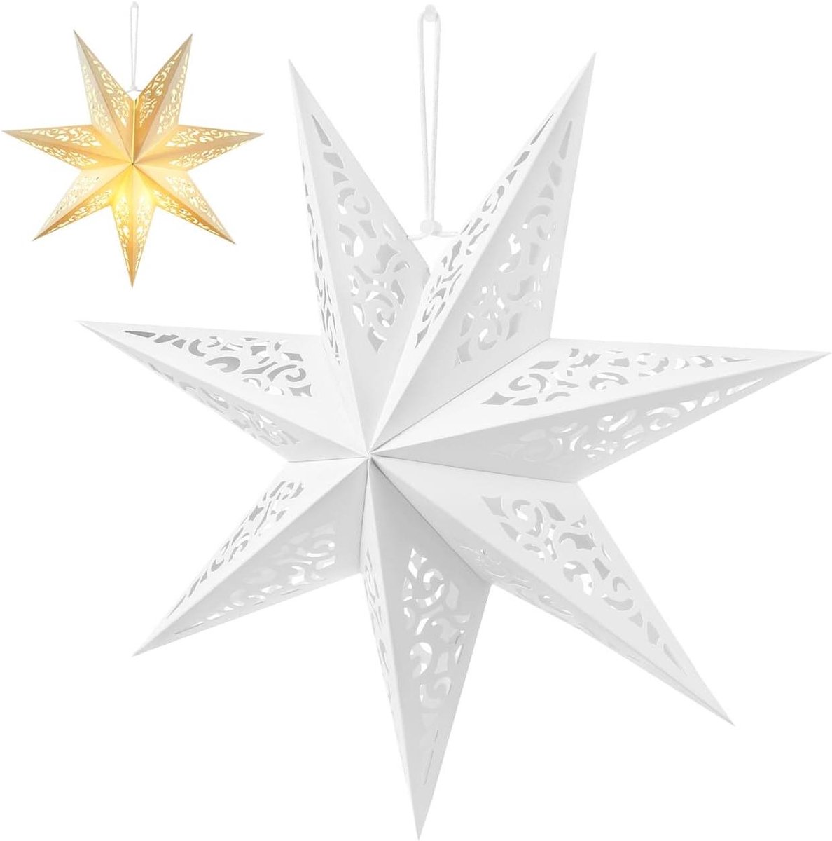 Papieren Ster - Lampenkap Decoratie - Feestelijke Sfeer - Uitgehold Sterontwerp - 45 x 45 x 19 cm - Wit
