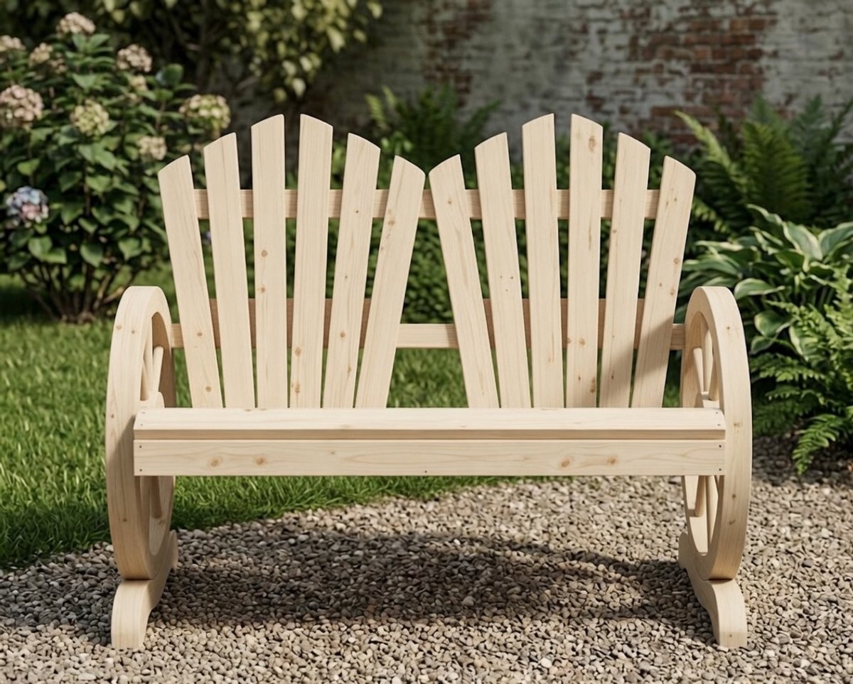Garden Bench with Armrest, Sofa, Garden Furniture, Rustic Sofa, Solid Wood, Natural Wood, 108 x 66 x 95 cm-Industrohome