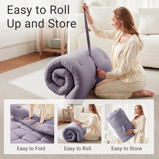 Japanse vloermatras - Futonmatras vloerbed - Comfortabel slapen - Vijflaagse structuur - 99 x 203 cm - Grijs — afbeelding 2