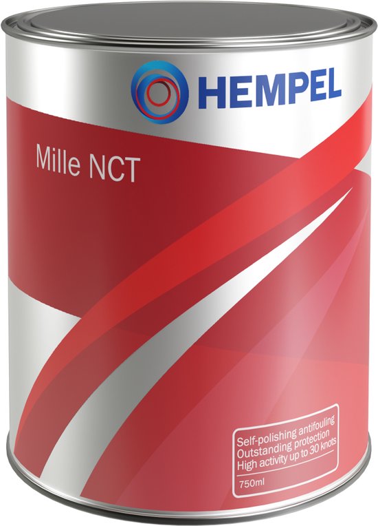 Hempel Mille NCT blik, wit, 750ml, met rode en witte strepen en tekst.
