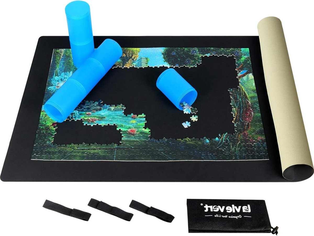 Puzzel Mat - Legpuzzel Opberger - Puzzel Opslag - Dubbelzijdig Ontwerp - Tot 1500 Stukjes - Zwart Kaki