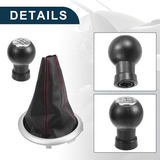 Schakelknop met afdekking - Pookknop auto - Soepel schakelen - Individuele pasvorm - 5 versnellingen - Chroom zilver rood — afbeelding 3