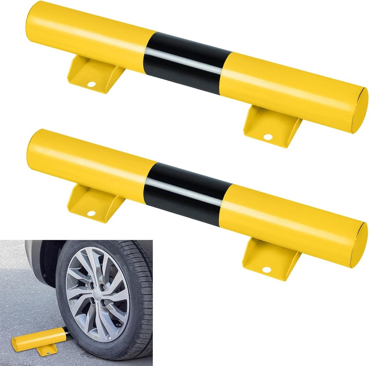Garagestop Set - Parkeerhulp Wielstop - Nauwkeurig Parkeren - Opvallend Design - 60 cm Lengte - Geel Zwart