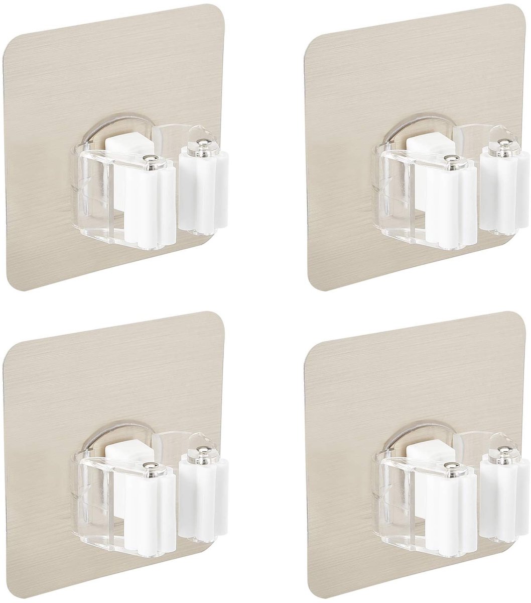 IMstore - Broom Holder - Organiser - Ruimtebesparend - Voor huishoudelijk gebruik - Zelfklevend - Geschikt voor badkamer en keuken