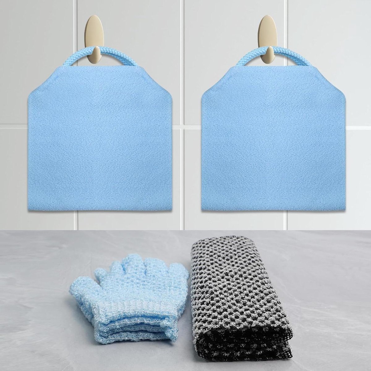 Exfoliërende Badset - Lichaamsscrub Set - Huid Reinigen - Compleet Set - 5 Delig - Blauw Zwart