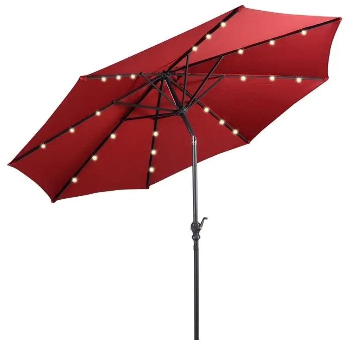 MakkelijkMooi Parasol met Verlichting - Parasol - Geïntegreerde LED-verlichting op Zonne-Energie - Kantelbaar met Zwengel - Rood