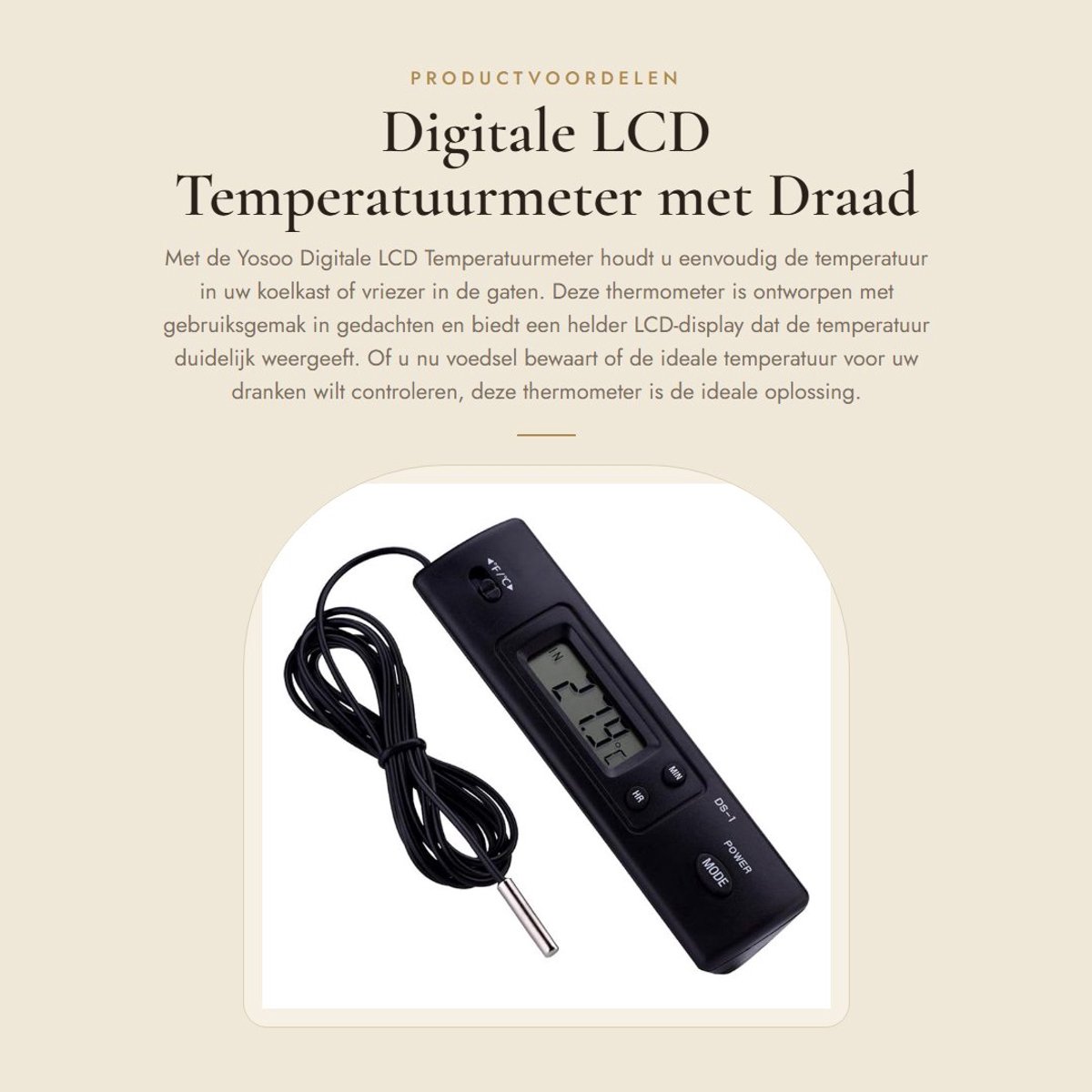 Dailygoods - Digitale LCD Temperatuurmeter met Draad en Grote Display voor Koelkast