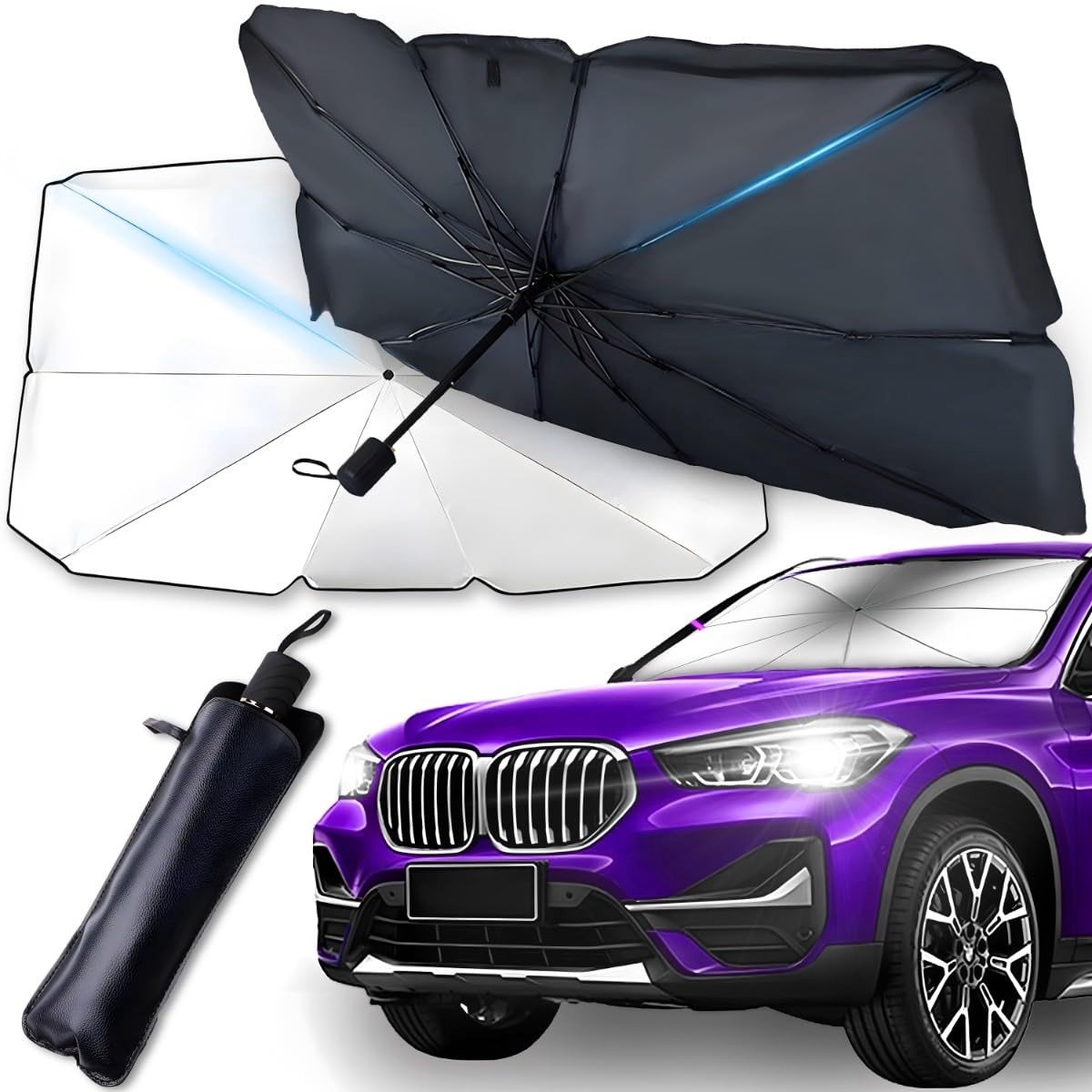 Dailygoods- Parasol met UV-bescherming - Autozonwering - Opvouwbaar - Flexibel handvat - 123 x 65 cm - Effectieve warmtebescherming - Zonnescherm