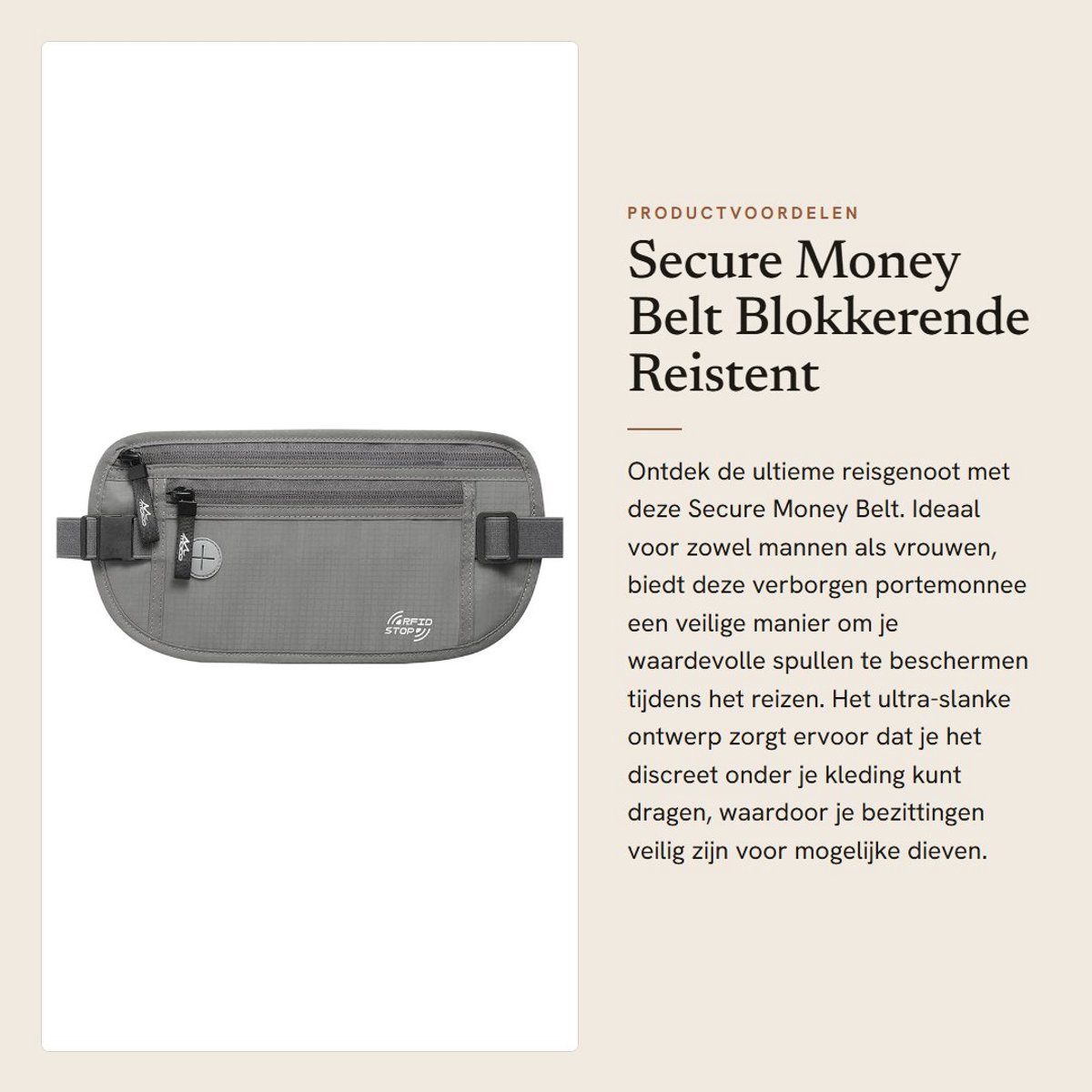 Dailygoods- Geldriem Ultra Dun - RFID Blokkerend - Waterdicht Nylon - Verstelbaar - Comfortabel Mesh - Ruimte voor Waardevolle Spullen - Reistasje