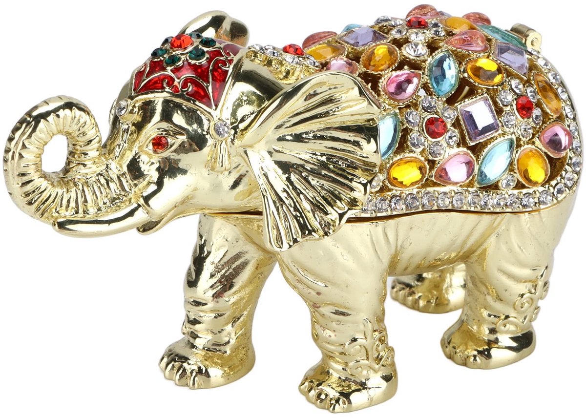 Dailygoods- Sieradendoosje Mini - Olifant - Decoratief Dierenfiguur - Sieraden Organizer - Compact - Zinklegering met Strass - Sieradenorganizer
