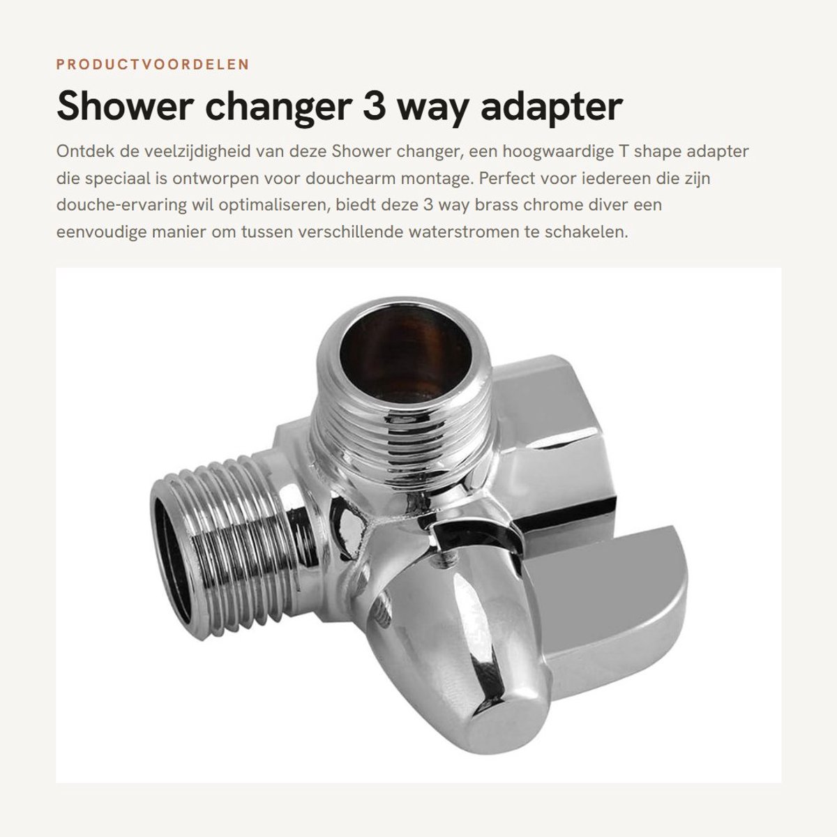 Dailygoods - Shower changer - 3 way adapter - G1/2 inch formaat - T shape - Douchearm aansluiting - Geschikt voor alle douche installaties - Chroom af...