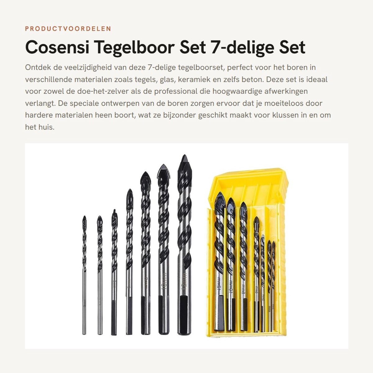 Dailygoods - Tegelboor Set - 7-delige Set voor Tegels en Glas - Perfect voor Hardere Materialen - Inclusief Diverse Maten - Geschikt voor Wand en Vloe...