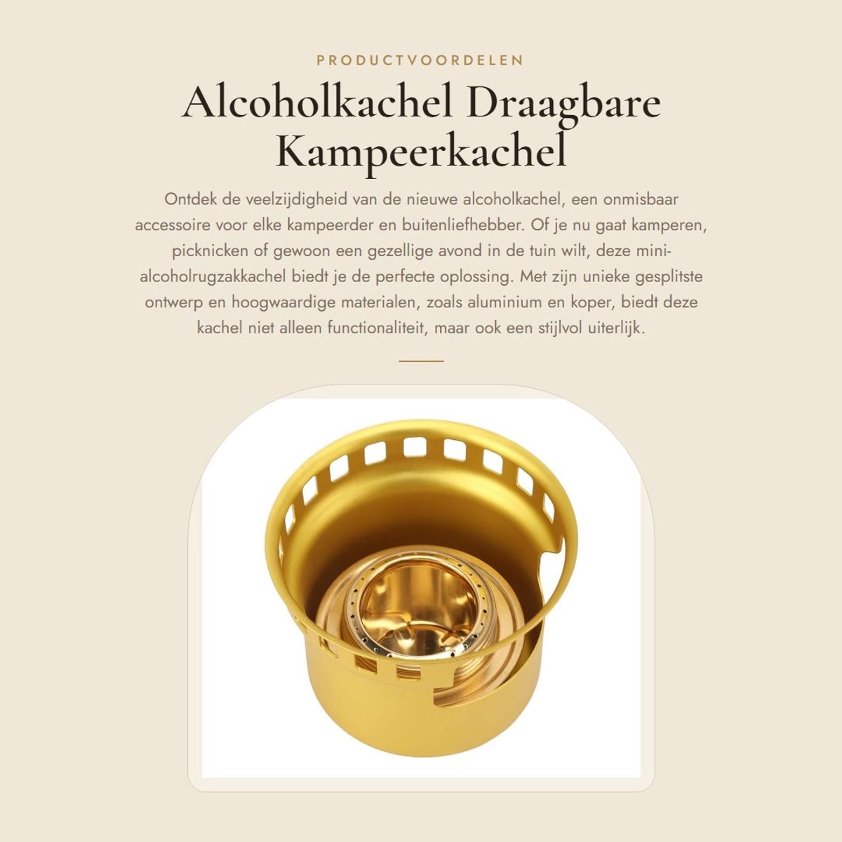 Dailygoods- Alcoholkachel Draagbaar Split-Design - Aluminium Spiritusbrander - Koper - Afdichtring - Verlengde Handgreep - Eenvoudig te Reinigen - Kampeerkachel