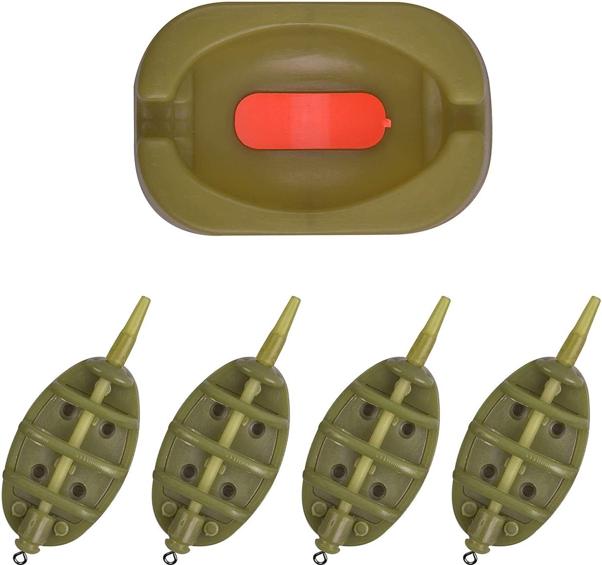 Dailygoods- Methode Feeder Set - 4 Inline Methode Feeders - Rubber Mal - Karper Vissen - Aasgereedschap - Milieuvriendelijk kunststof