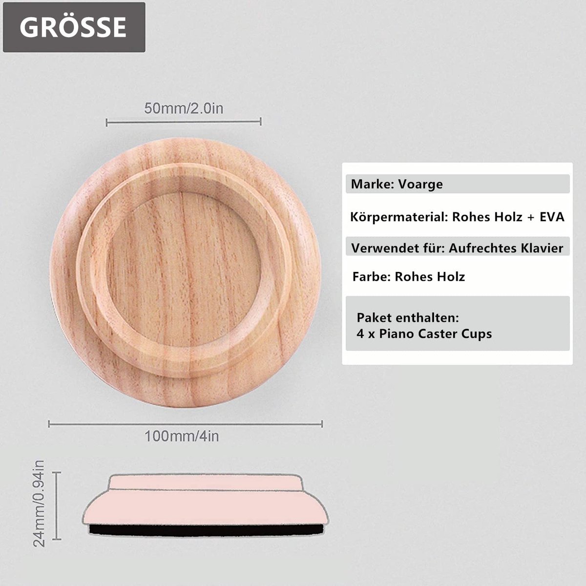Dailygoods- Vloerbeschermers Set van 4 - Caster Cups - Onderzetters - Massief Eikenhout - Bescherming Houten Vloeren - Duurzaam en Sterk - Meubelonderzetters