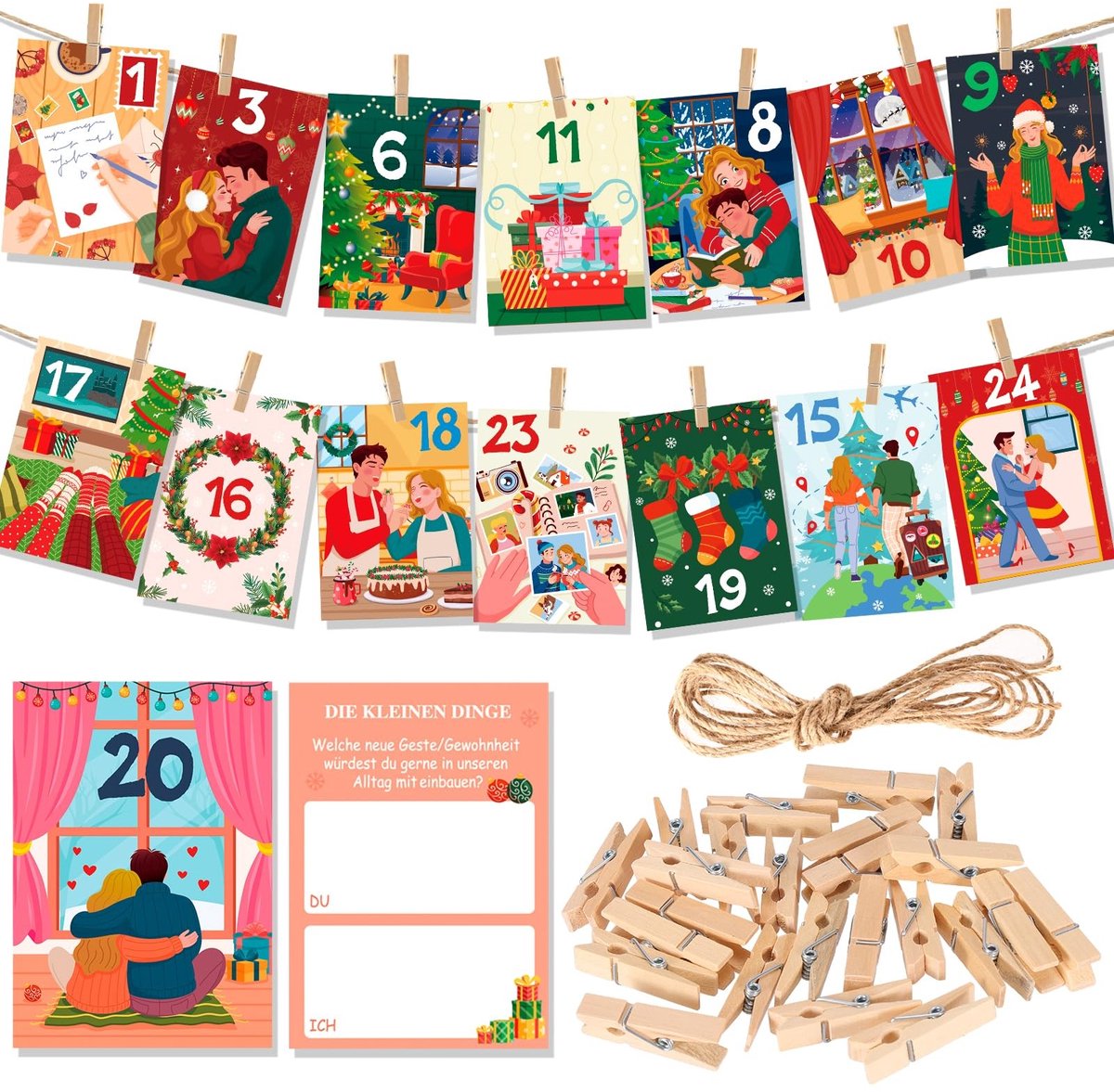 Dailygoods- Adventskalender voor koppels - Adventskalender kerstdecoratie - Adventskalender 2025 - Adventskalender voor vrouwen - Adventskalender kinderen - Unieke kerstervaring - Kerstkalender