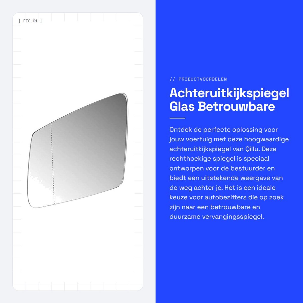 Dailygoods- Achteruitkijkspiegel Glas - Rechthoekig - Linkerzijde - Hoogwaardig Materiaal - Duurzaam - Betrouwbare Prestaties - Spiegelfolie