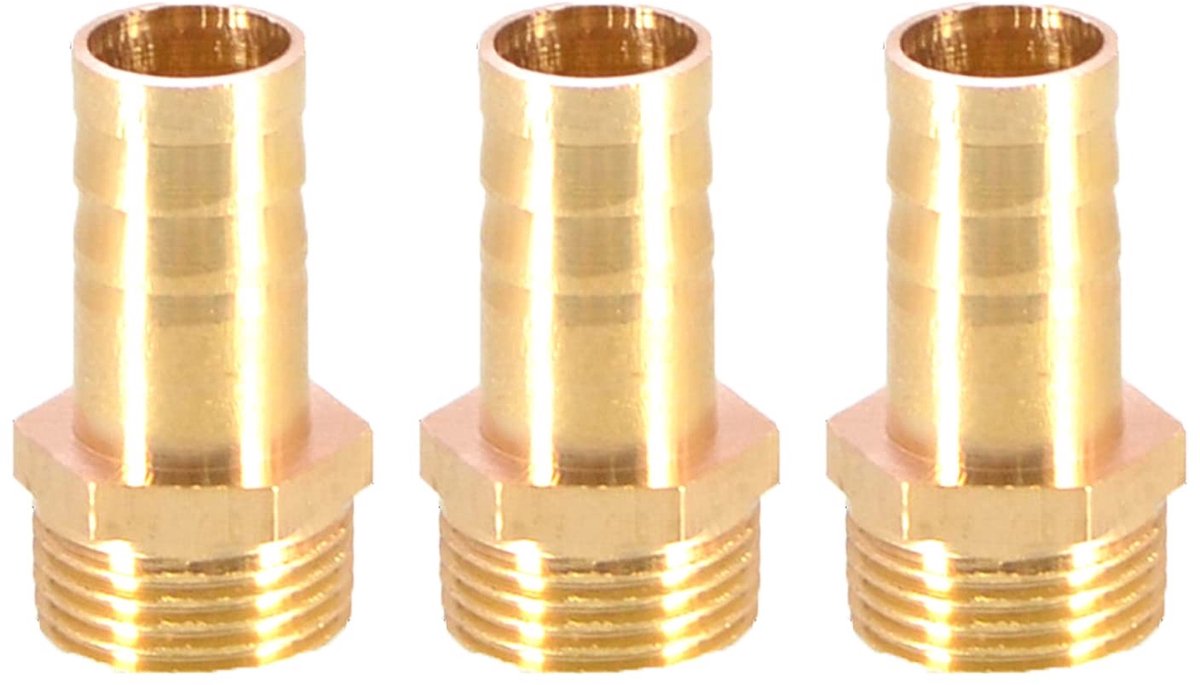 Dailygoods- Fitting Mannelijke BSP Draad - Messing Slang Koppeling - Slangkoppeling 12mm - 3 Stuks - Hoogwaardige Kwaliteit - Geschikt voor Lucht/Water/Gas