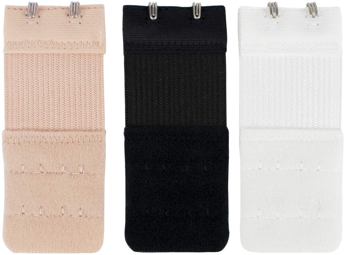 Dailygoods- Beha-verlengbanden 3 stuks - Flexibele dubbele haak - Onopvallend - Nylon - Voor tijdelijke gewichtstoename - Handwas geschikt - Beha Verlenger