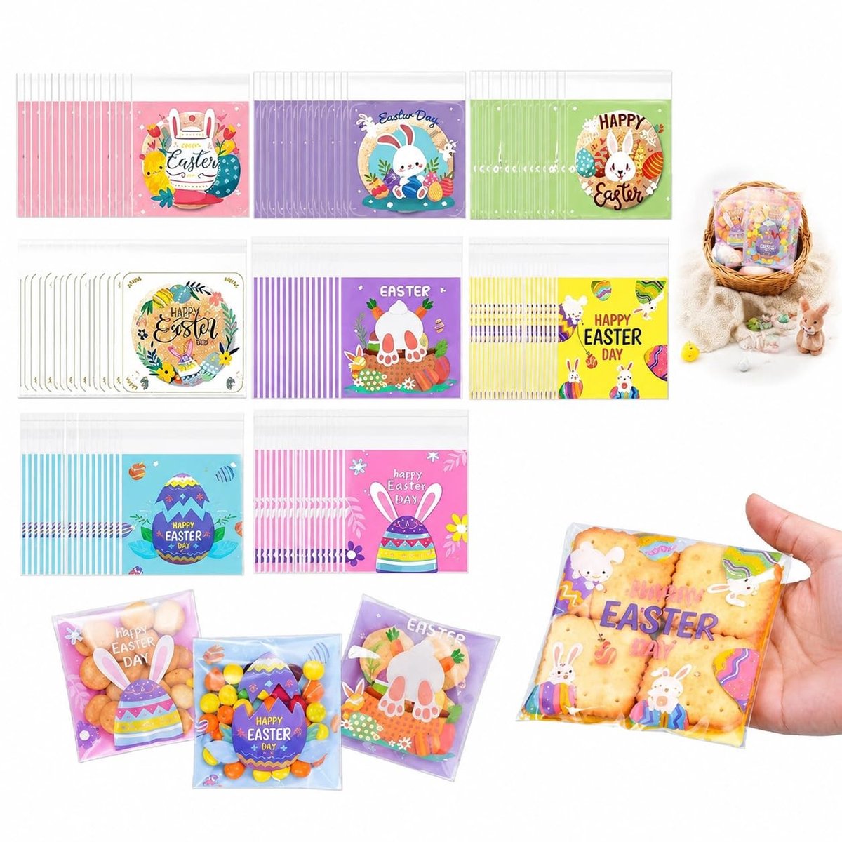 Dailygoods- Geschenkzakken 200 Stuks - 10x10 cm - Zelfklevende Zakjes - Papieren Zakjes - Cadeautasjes - Perfect voor Feestjes - Vrolijke Ontwerpen - Cadeauzakjes
