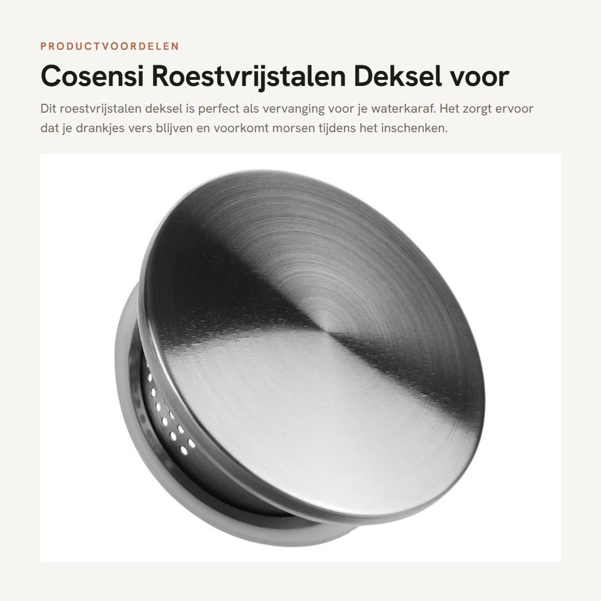 Dailygoods- Waterkaraf Deksel Roestvrij Staal - Verzegeld - Dubbele Wateruitlaat - Reserve Deksel - Koelkast - Bistrokan - Karafdeksel