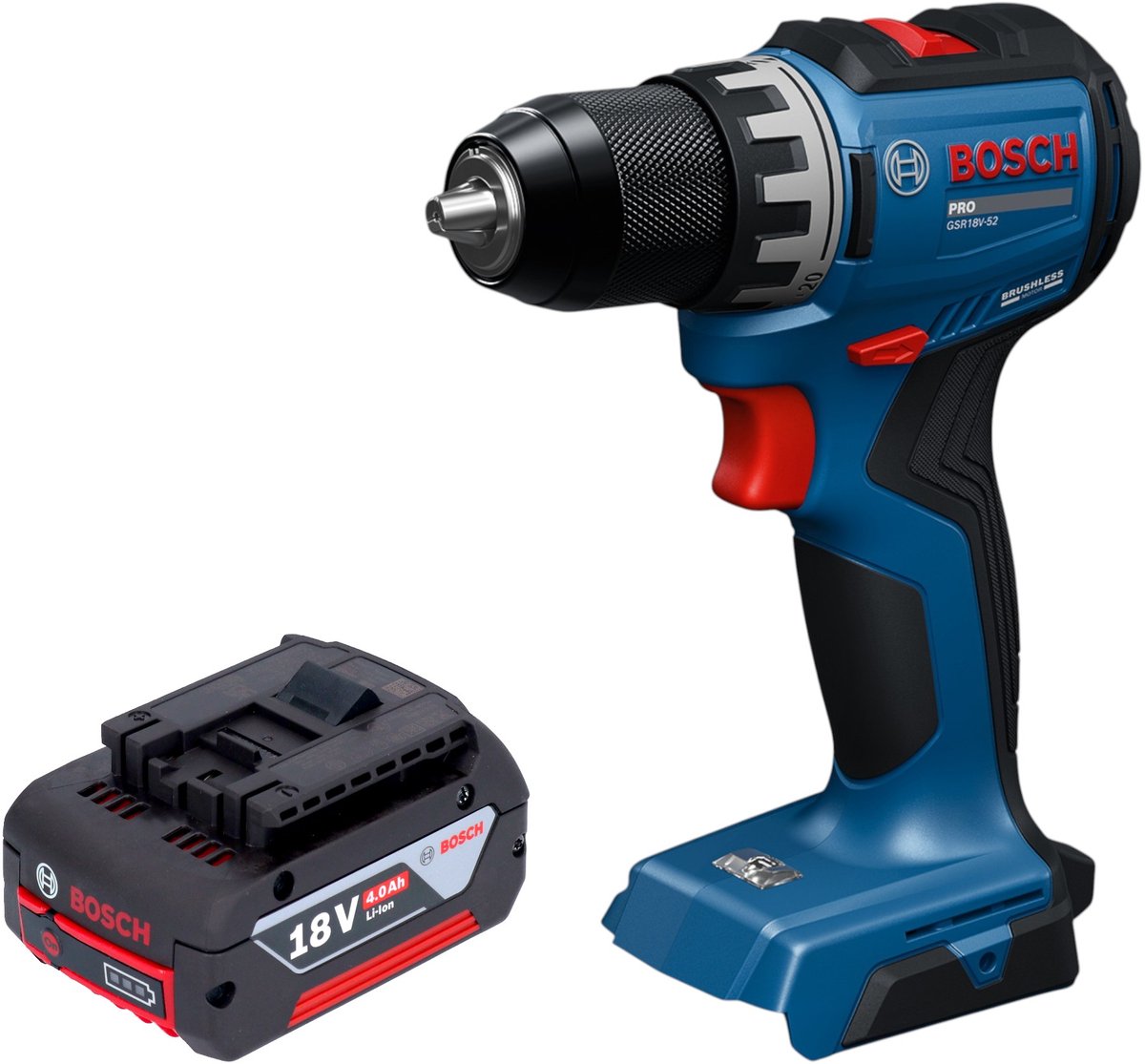 Bosch GSR 18V-52 Professional accuboormachine 18 V 70 Nm borstelloos + 1x accu 4,0 Ah - zonder oplader