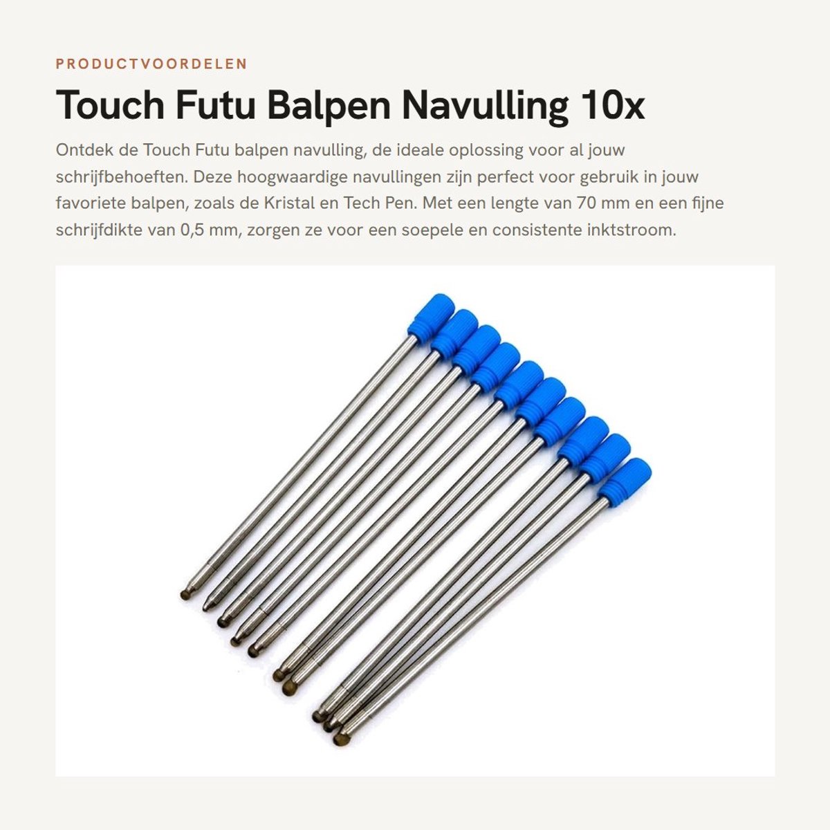 Dailygoods- Inkt Refill 10 Stuks - Balpen Navulling - Blauw/Zwart - 70 mm - 0,5 mm Schrijfdikte - Hoogwaardige Kwaliteit