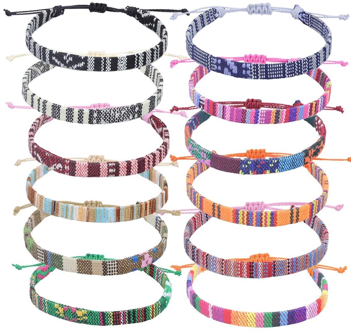 Dailygoods- Vriendschapsarmbanden handgemaakt - Verstelbare lengte 18-27 cm - 12 stuks - Meerkleurig - Hoogwaardig materiaal - Geschikt voor dames/heren/kinderen - Armbanden