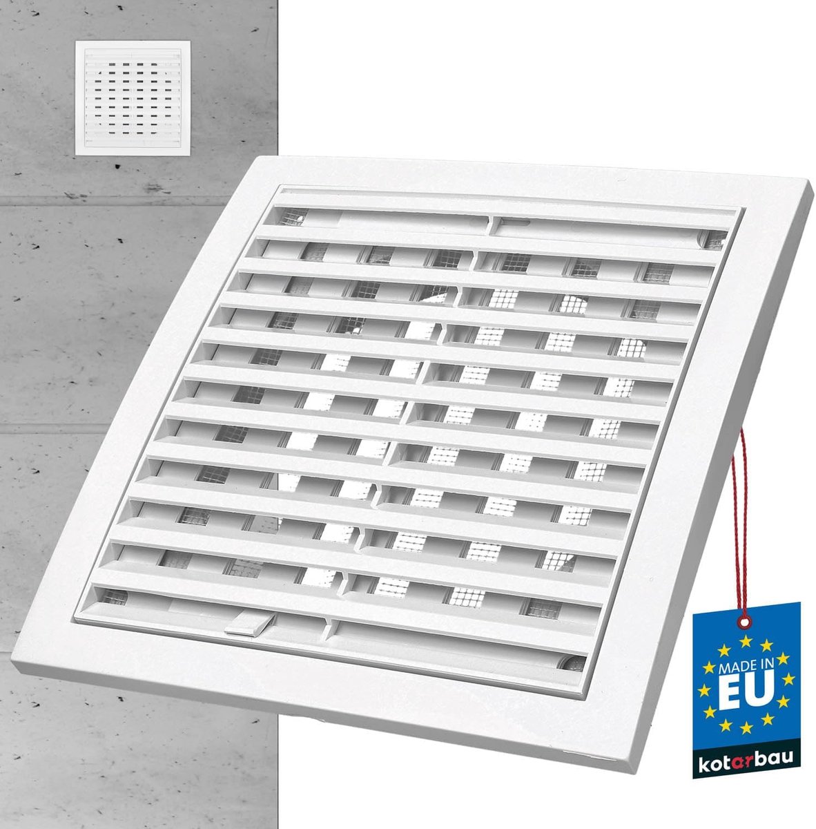 Ventilatierooster Afsluitbaar - Afvoerrooster Kunststof - Gecontroleerde Luchtstroom - Ingebouwd Insectenwering - 200 x 200 mm - Wit