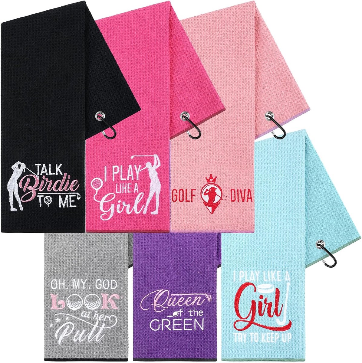 Set van 6 Geborduurde Golfhanddoeken met Clip - Grappige Golfaccessoires voor Golftassen