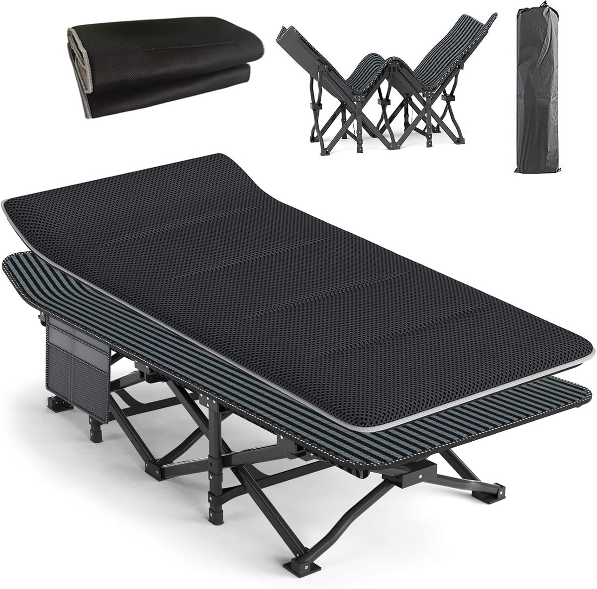 Vouwbed Volwassenen - Kampeerbed Reizen - Buiten Rusten - Inclusief Zacht Kussen - 190 cm Lengte - Grijs