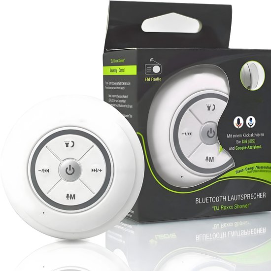 QIN® Douchespeaker - Douche Radio met Bluetooth - Waterdichte Speaker - Ingebouwde Microfoon - Met Zuignap - Oplaadbaar - Wit - ‎5cm x 9cm x 10cm van qin — afbeelding 4