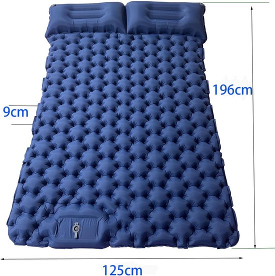 Slaapmatras 2-persoons - Kampeerbed opblaasbaar - Outdoor kamperen - Zelfopblazend met pedaal - 196 x 125 cm - Blauw — afbeelding 5
