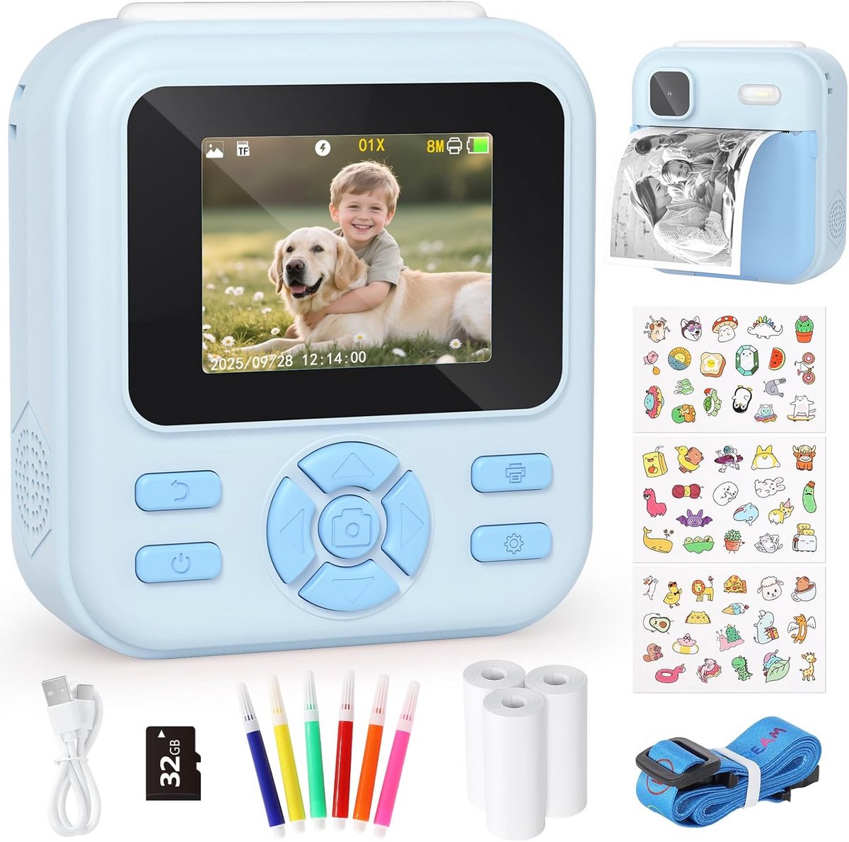 Kinder Camera - Directe Camera - Foto's Maken - Inktloze Print - 2.4 Inch Scherm - Blauw