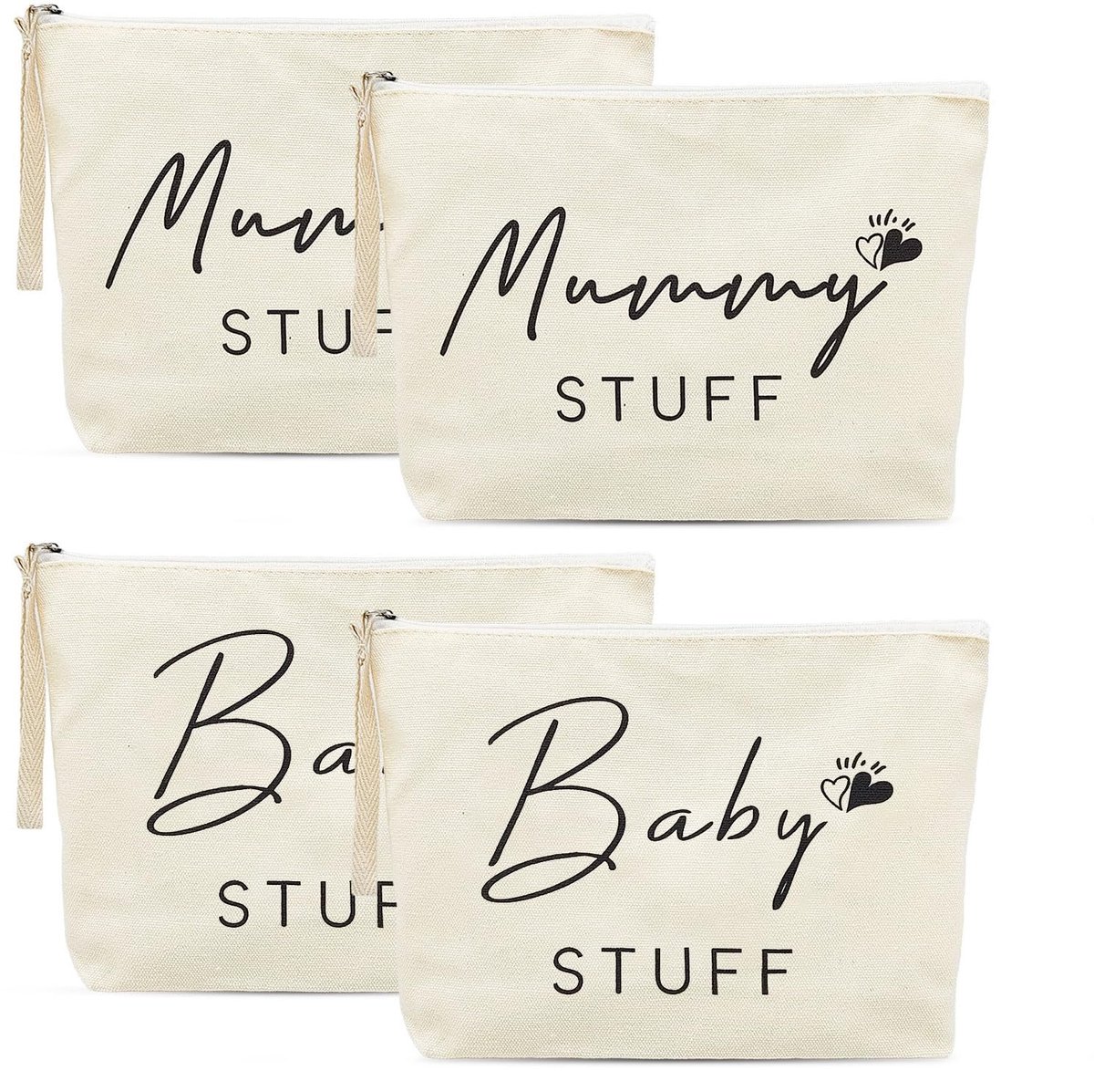 Dailygoods- Make-uptas 4 Stuks - Canvas Tas - Babyshower Cadeau - Nieuwe Moeder Tas - Duurzaam Materiaal - Afmetingen 25 x 17 cm - Toilettas