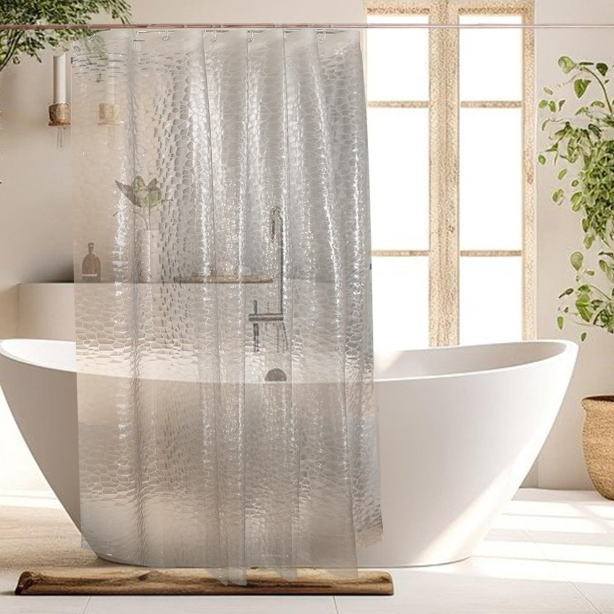 Dailygoods- Douchegordijn 180x200 cm Waterdicht - Douchegordijnringen - Gewichtsmagneten - EVA/PE Materiaal - Semi-transparant - 12 Ringen - Badgordijn
