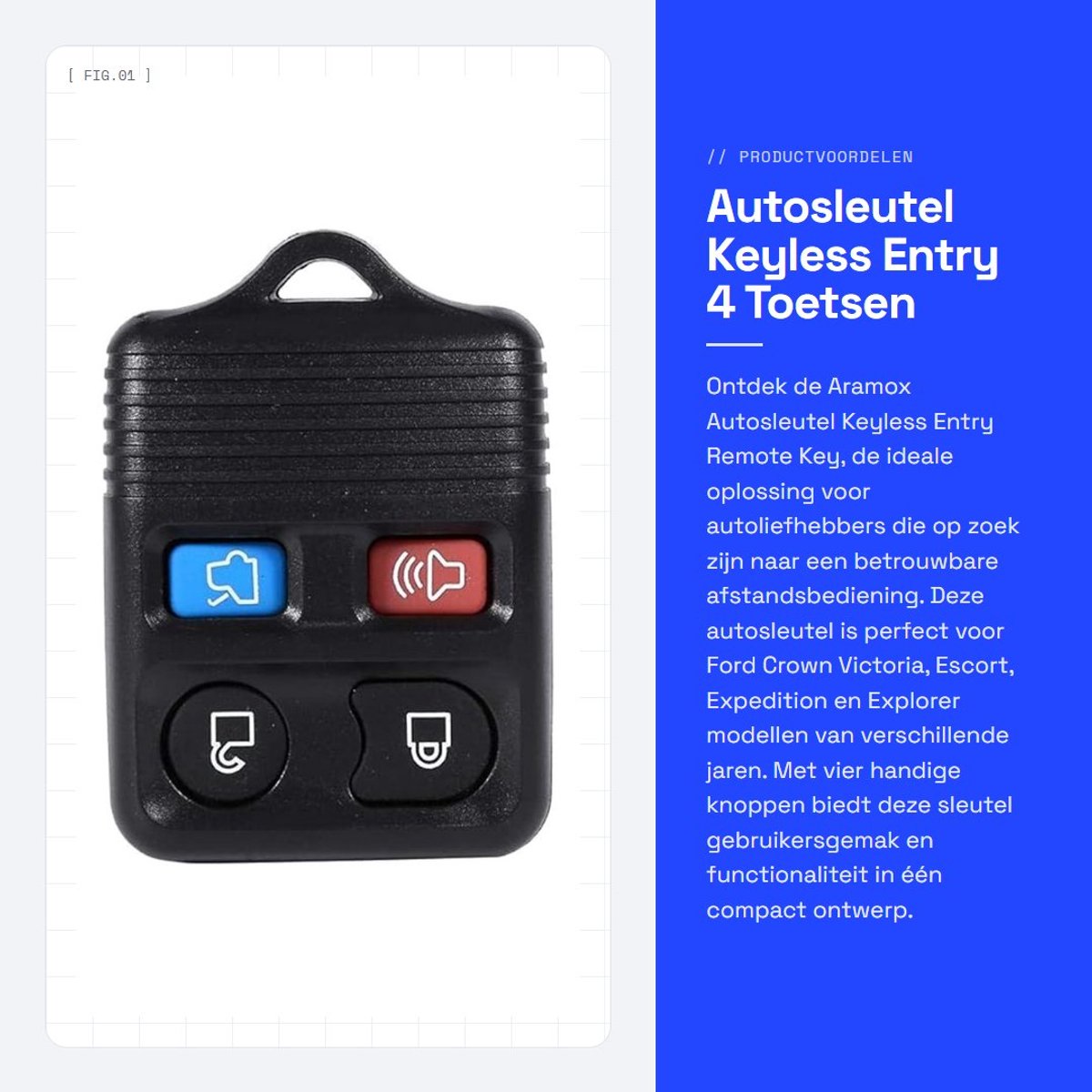 Dailygoods - Autosleutel - Keyless Entry - 4 Toetsen - Zwart - Afstandsbediening - Geschikt voor diverse Ford modellen - Kleur zwart