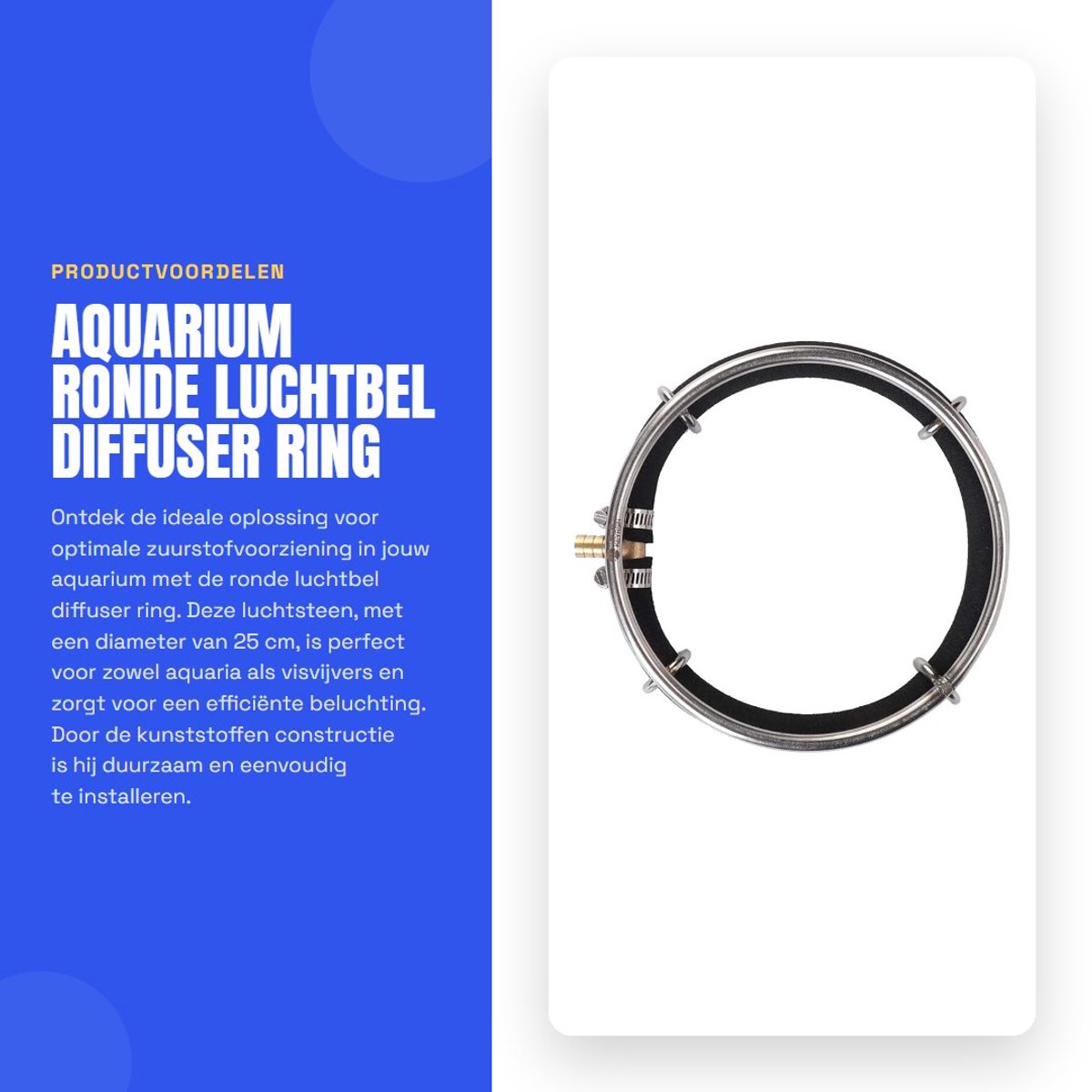 Dailygoods- Luchtbel Diffuser Ring 25 cm - Aquarium Beluchter - Bubbler - Luchtsteen - Kunststof - Duurzaam en Herbruikbaar