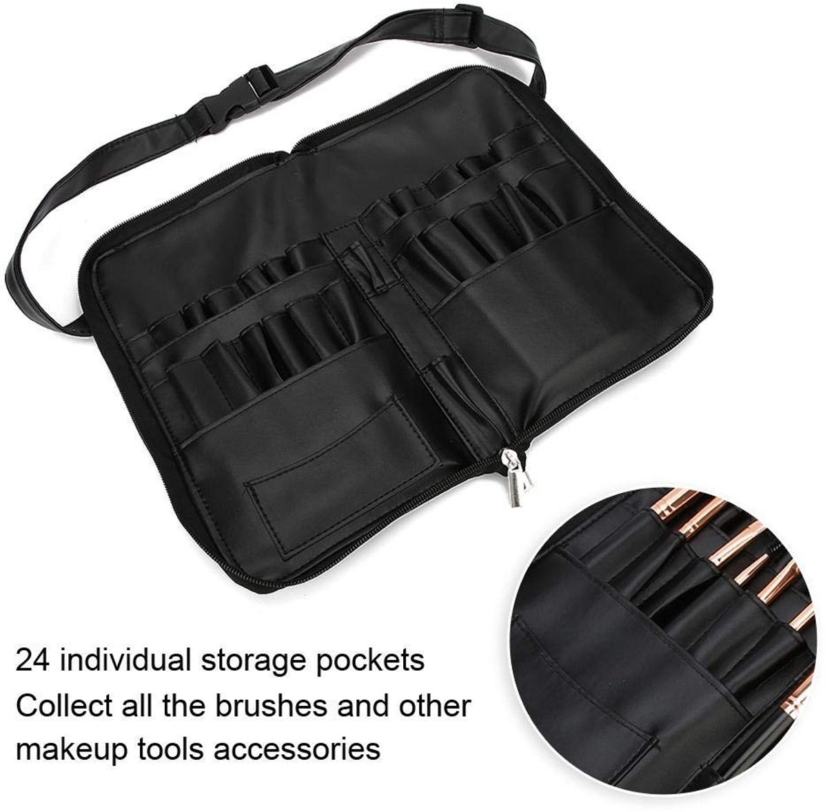 Dailygoods- Make-upkwastentas Draagbaar - 24 Vakken - Verstelbaar Ontwerp - Hoogwaardig PU-Materiaal - Bescherming voor Borstels - Comfortabele Pasvorm - Make-up Organizer