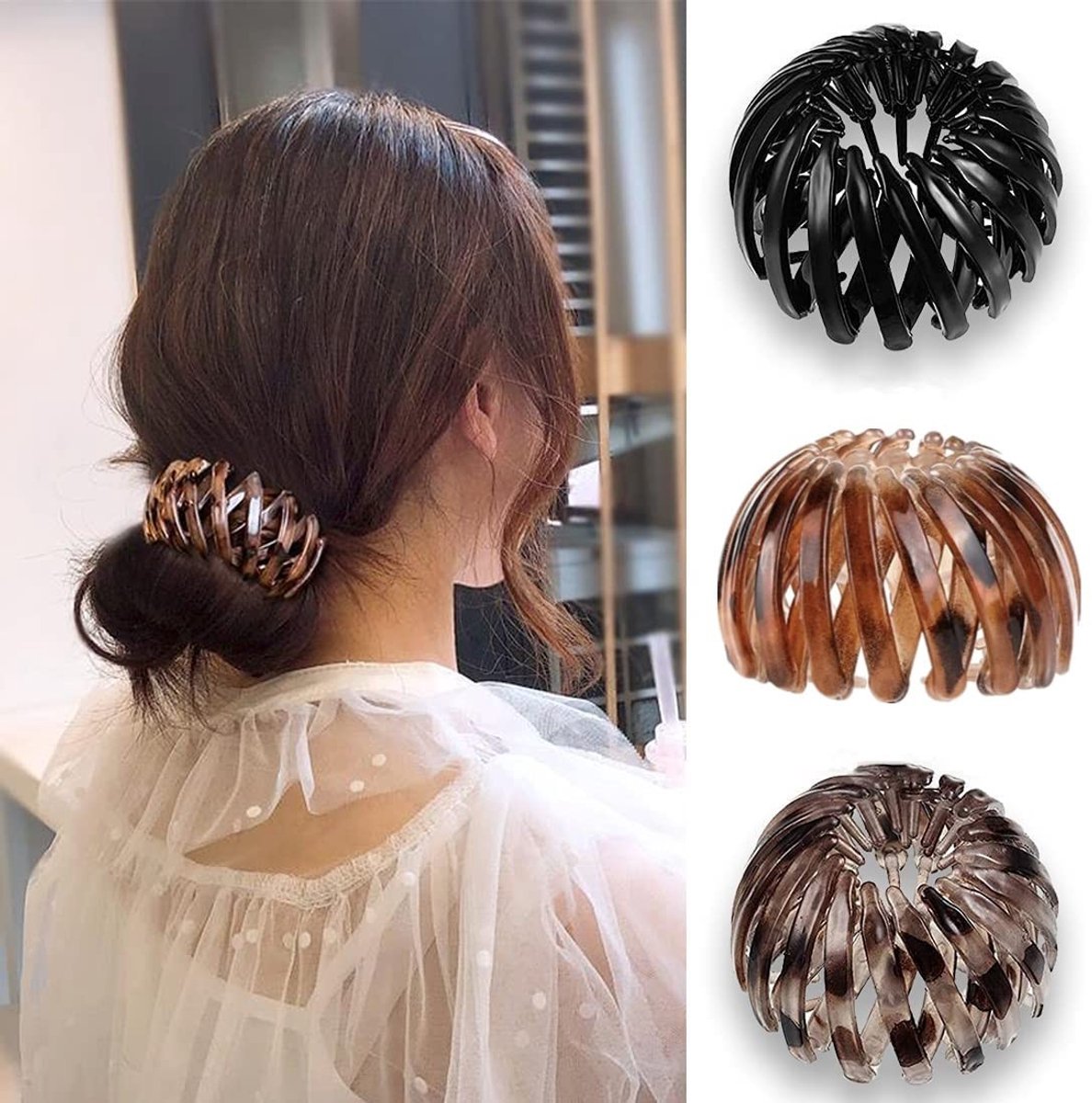 Dailygoods- Haarklemmen Vintage Vogelnest - Grote Haarclips - Haaraccessoires - 3 Stuks - Flexibel en Rekbaar - Geschikt voor Dames en Meisjes - Haarclip