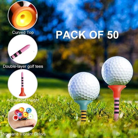 Duurzame Golf Tees met Rubberen Top - 50 Stuks in Gemengde Kleuren - Lange 70mm Kunststof Tees voor Golfer van Merkloos — afbeelding 5