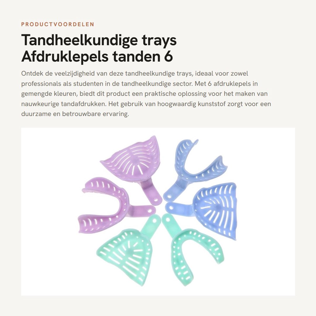 Dailygoods- Afdruklepel 6 Stuks - Tandheelkundige Trays - Kunststof Houder - Gemengde Kleur - Divers Materiaal - Voor Huishoudelijk Gebruik - Tandafdruklepel