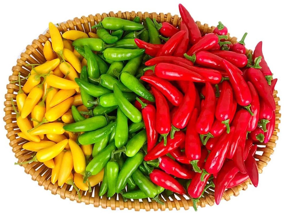 Dailygoods- Nep Peper Levensecht - Kunstmatige Chili - Decoratie - Educatief Hulpmiddel - Schietrekwisieten - Hoogwaardige Materialen - 60 Stuks - Nep Groente